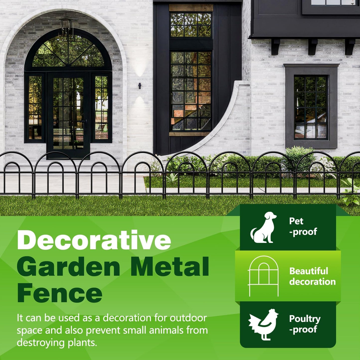 Decorative Garden Fence, 21.67ft(L) x 17in(H) Metal Fencing, 20 Pack, Black, Classic Style, Animal Barrier, Garden Border