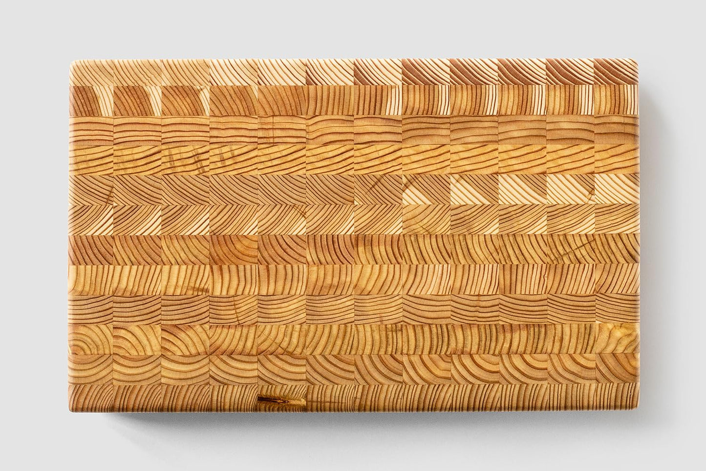 Larch Wood Canada End Grain One Hander Large Cutting Board, Standard Line, Handcrafted for Professional Chefs & Home Cooking, 15" x 9-1/2" x 1-1/4"
