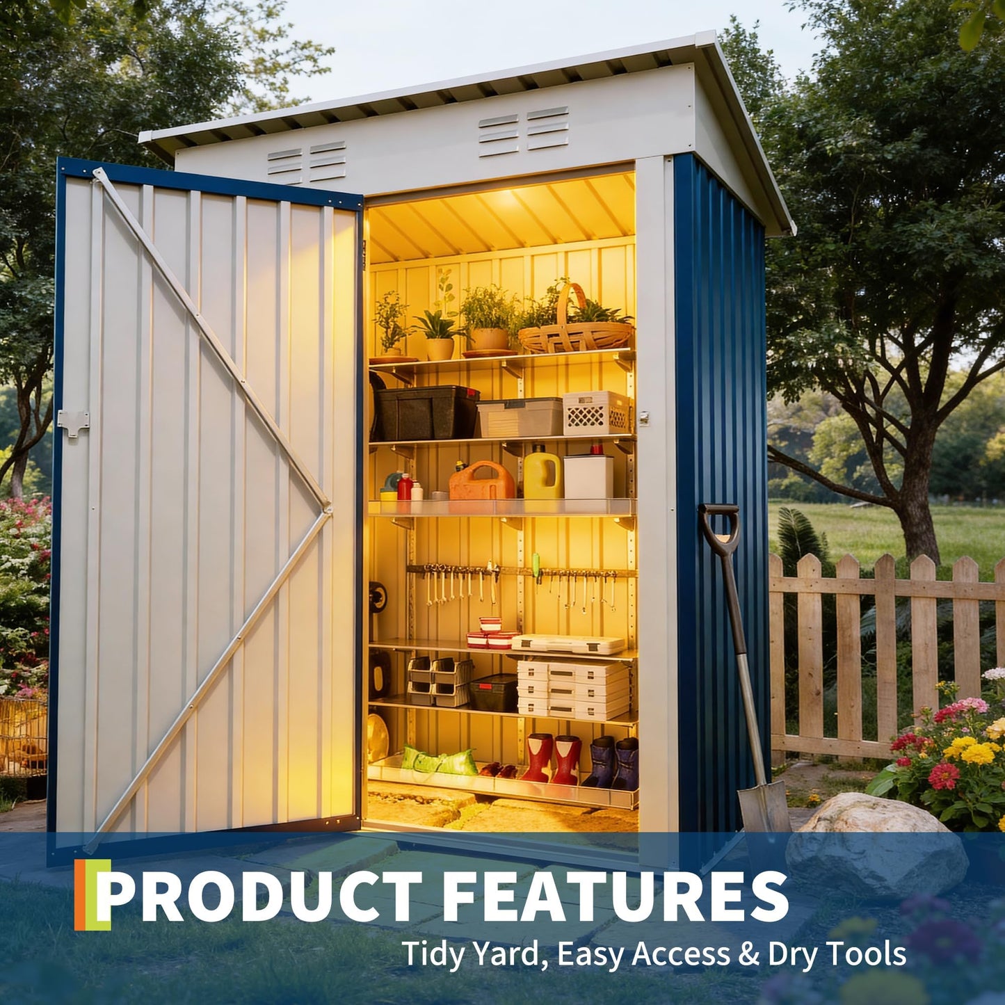 IDEAHOUSE 5x3FT Galvanized Steel Outdoor Storage Shed, Weather-Resistant Tool Organizer with Lockable Door & Sloped Roof, Perfect for Garden, Patio, Backyard & Lawn Equipment Storage