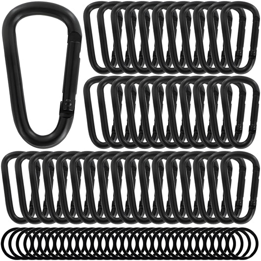 2.36" Inch Heavy Duty Aluminum D Carabiner Clips & Key Rings, 50 Pcs Black Corrosion Resistant Keychain for Keys, Outdoor Sports, Hiking, Camping, Fishing & Hanging Gear