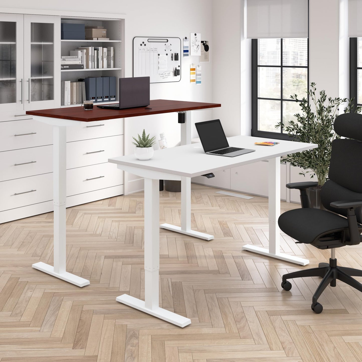 Bush Business Furniture 48-inch Electric Height Adjustable Standing Desk, Ergonomic Sit-Stand Computer Table for Home and Professional Office, Move 40 Series, Hansen Cherry with Metallic Gray Base