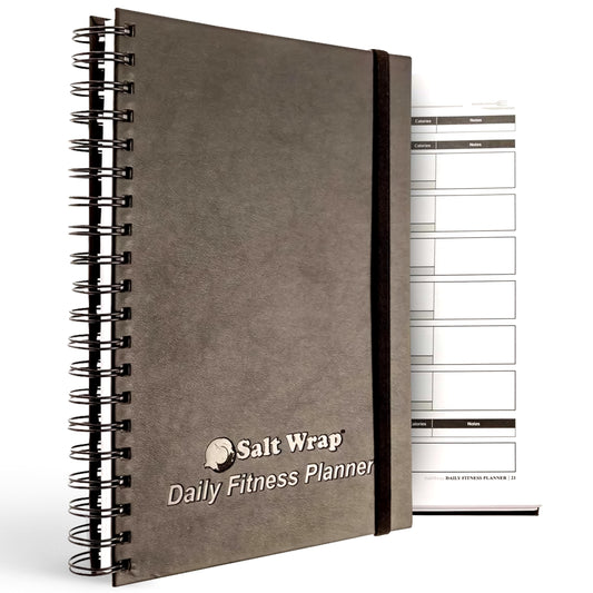 SaltWrap Daily Fitness Planner - Gym Workout Training Log, Weightlifting Exercise Journal, and Food/Diet Tracker - Daily and Weekly Pages, Goal Tracking, Spiral-Bound, 7 x 10 inches