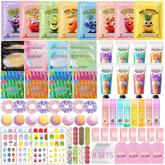 96 PCS Spa Party Supplies for Women,Spa Favors Include Face Masks, Hand Cream, Lip Balm, Under Eye Patches, Lip Mask,Foot Bomb,Nail Stickers,Sleepover Party Supplies Birthday Kit for Girls Gift Set