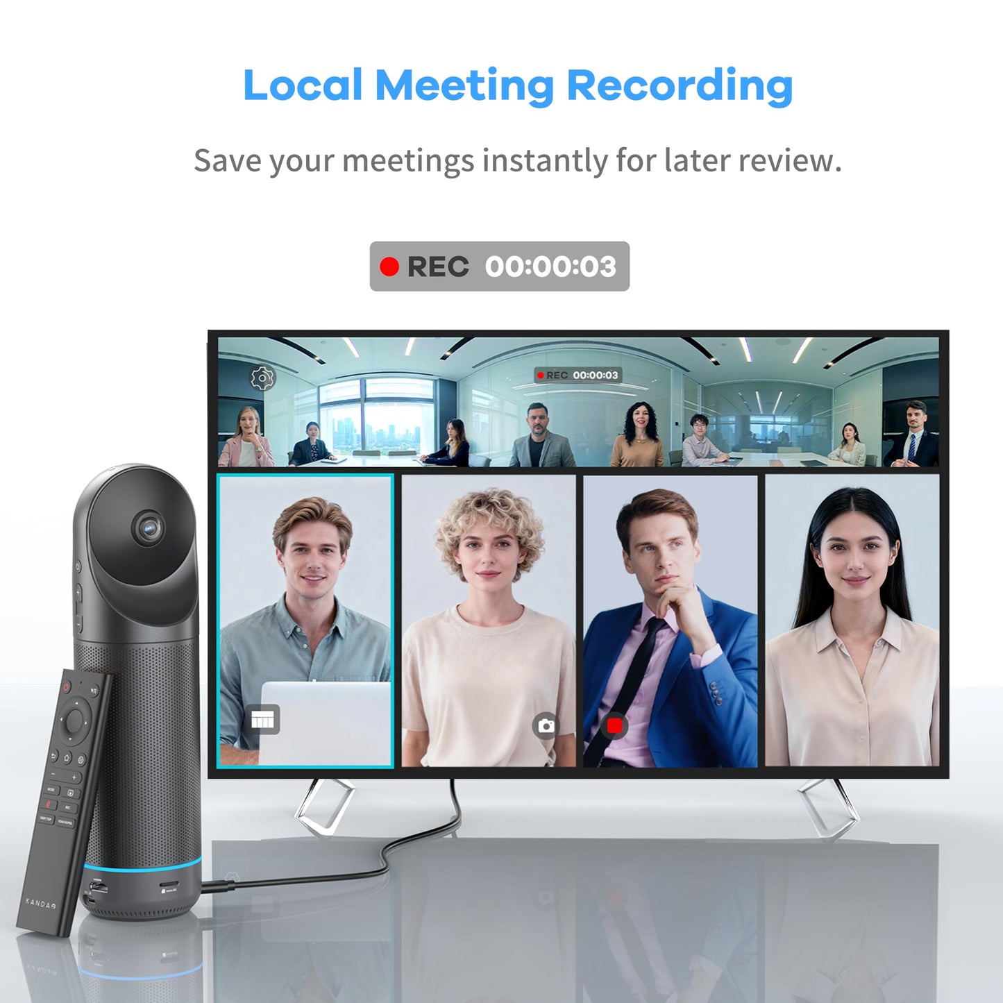 KanDao Meeting Pro 360-degree Video Conference Camera with Microphones and Speakers, AI Tracking, Smart Zooming, Automatic Focus, 4-in-one Standalone Meeting Room Camera System, Wi-fi/HDMI/USB