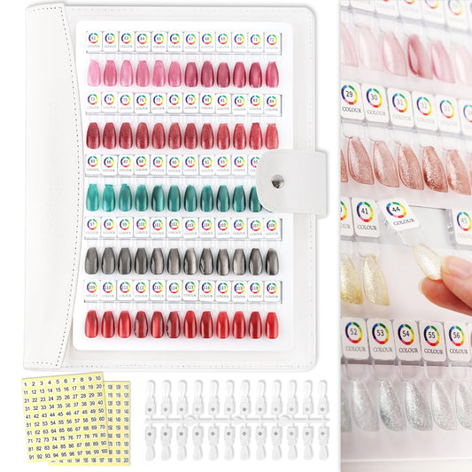 C12rtive 120 Magnetic Nail Color Book,Leather Magnetic Color Display Book with 120PCS Magnetic Tips & 1-200 Number Labels,Perfect for Nail Polish Nails Art Design(White)
