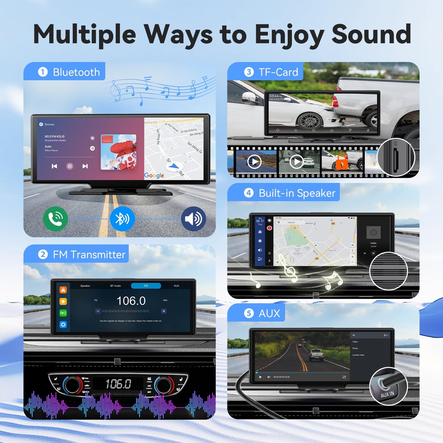 Portable Apple CarPlay Screen, Extra Large 11.26 Inch 4K Car Play & Android Auto HD Touchscreen, Wireless Car Stereo with Dash Cam, G-Sensor/App Control/Backup Camera/Loop Recording/Mirror Link/GPS/FM