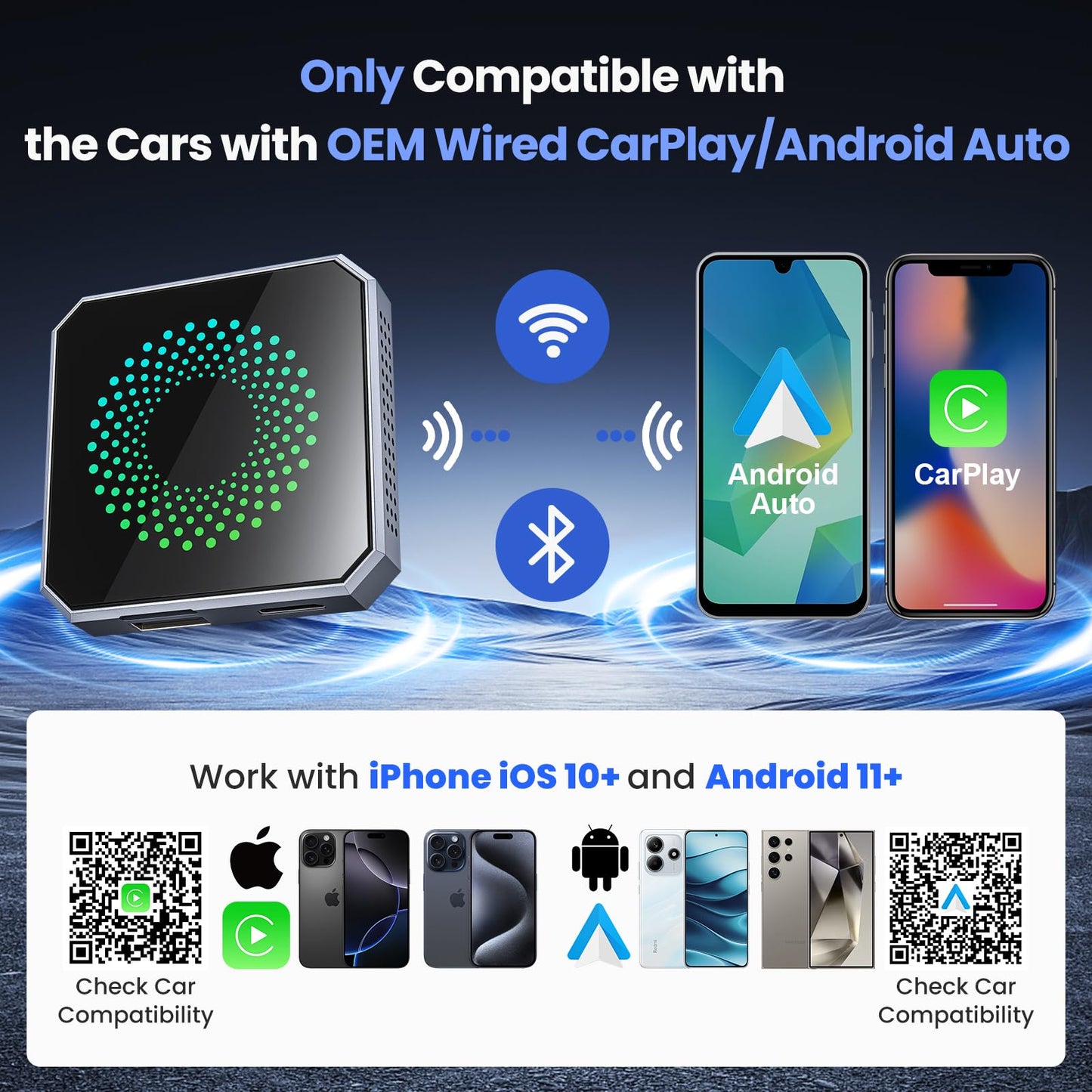 5-in-1 Wireless CarPlay & Android Auto Adapter with Netflix/YouTube, [Supports 4K HDMI Output & Screen Mirroring] - Plug & Play Car Play Wireless Smart AI Box for Cars with OEM Wired CarPlay/Auto