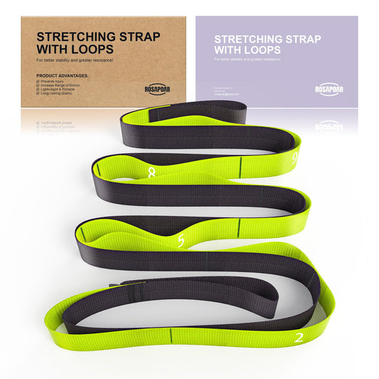 Non Elastic Stretching Strap with Loops - Yoga Straps for Physical Therapy, Durable Stretch Bands for Exercise, Flexibility Training, Hamstring & Leg Stretcher, Yoga/Pilates/Gymnastics - Green