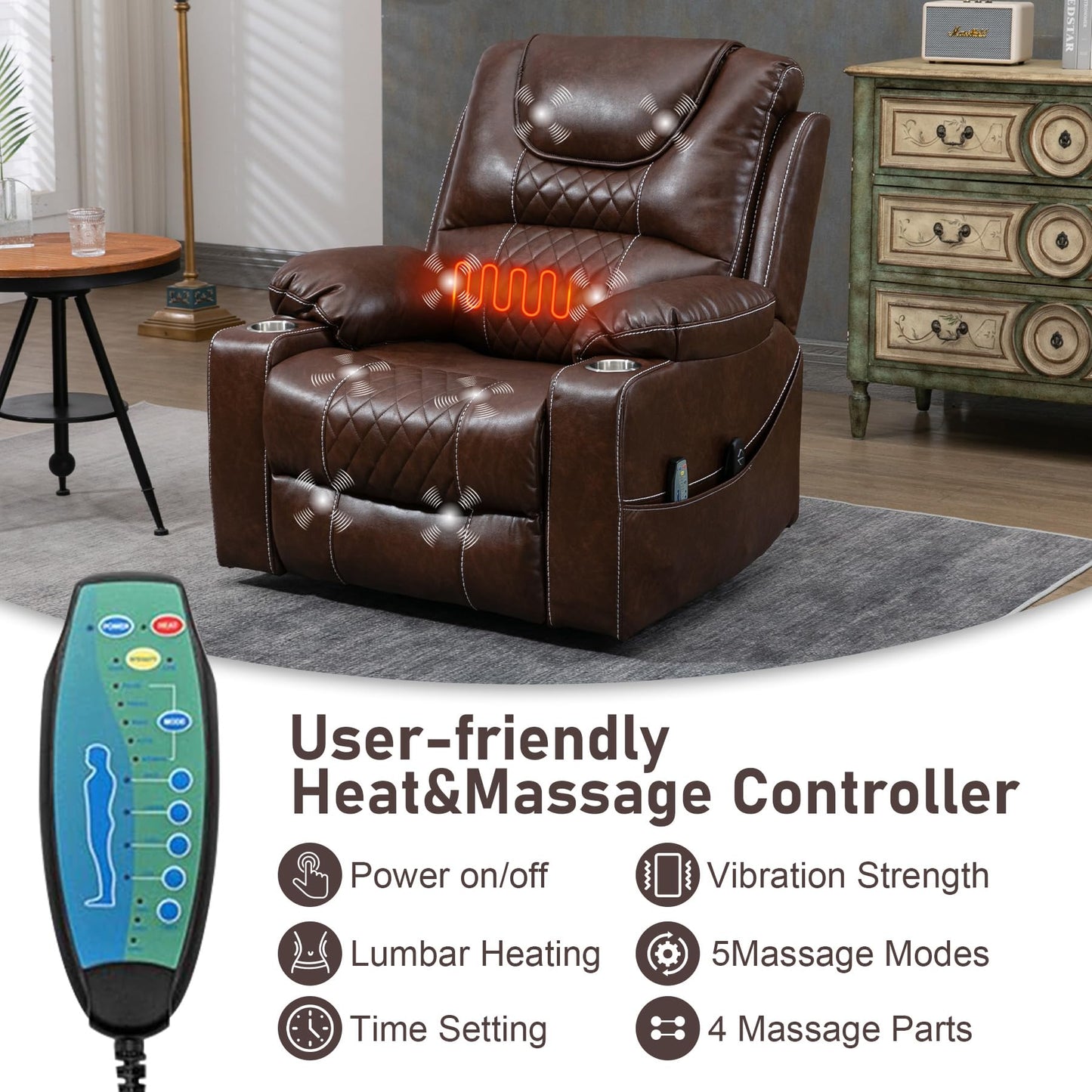 RHHVVR Oversized Power Lift Recliner Chair 400 LBS for Big and Tall Elderly, 26" Extra Wide Zero Gravity Electirc Recliner Chair with Massage and Heating, Leather Home Theater Seat, Brown