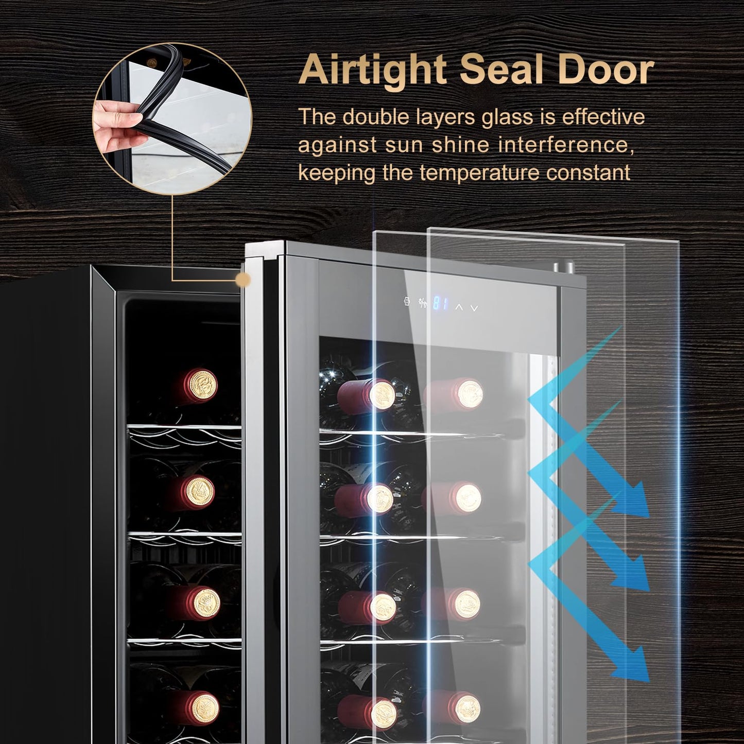 BODEGACOOLER Wine Cooler 24 Bottle for Home and Kitchen, Mini fridge for Bedroom,Wine Fridge with 41-64.4°F Digital Temperature Control,Small Freestanding Wine Refrigerator for Red, White & Champagne