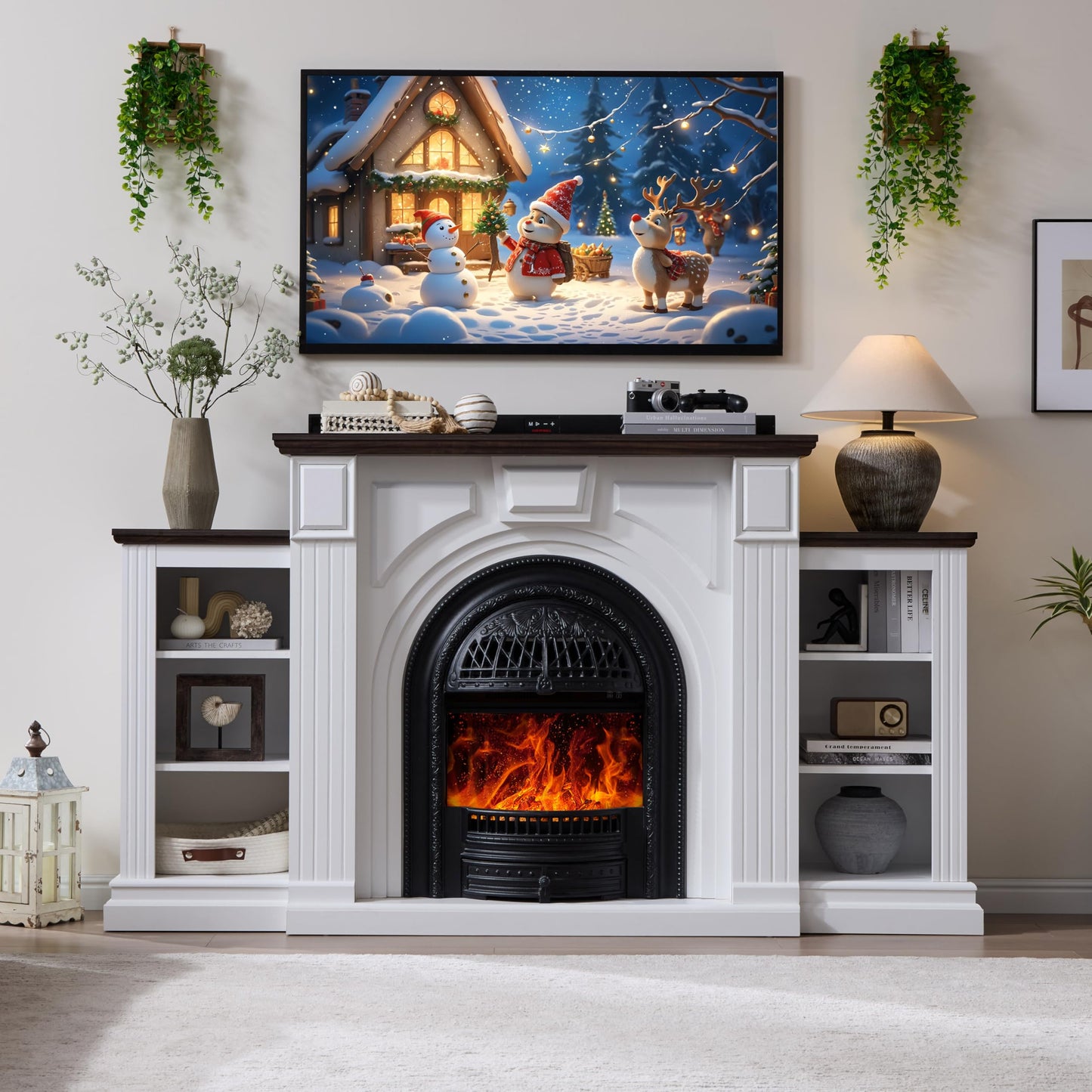 Electric Fireplace with Mantel, 76" Electric Fireplace, Birdcast Fireplaces Entertainment Center TVs Up to 90", Fireplaces TV Stand with 30" Insert Heater with 3D Flame for Living Room, 1400W/750W