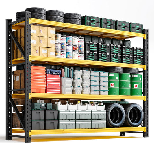 Letaya 6000LBS Heavy Duty Storage Shelves,79" W Metal Garage Shelving Units,4 Tier Large Tall Industrial Shelving,Adjustable Utility Rack Shelf for Warehouse,Basement (Yellow, 79" W x 24" D x 79" H)