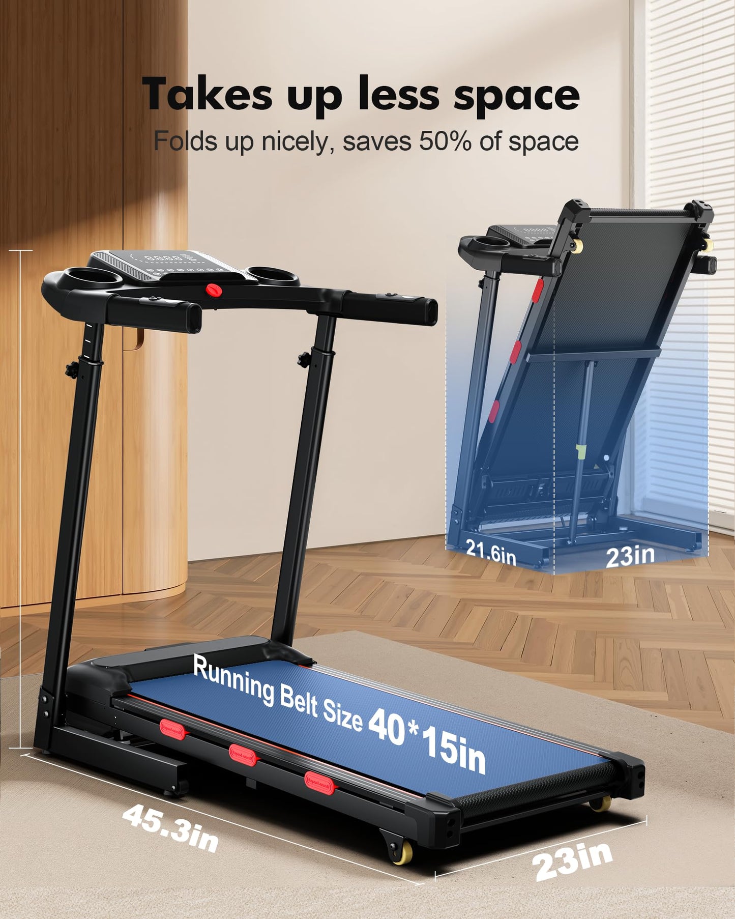 15% Auto Incline Treadmill for Home - Adjustable Height Handle, 350LBS Weight Capacity Folding Treadmills, 8.7MPH/3.5HP Quiet Heavy Duty Treadmill Running Machine with Console (15% Auto Incline)