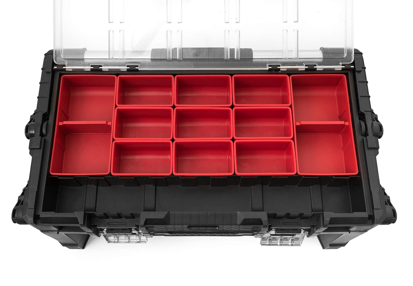 KETER 22 Inch Cantilever Plastic Portable Tool Box Organizer with Metal Latches for Small Parts, Hardware and Tool Storage and Organization