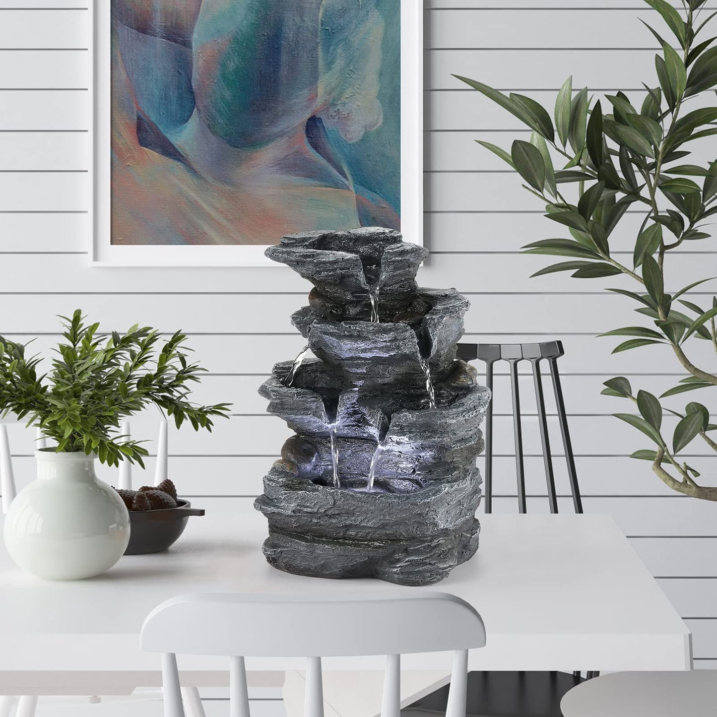 WICHEMI Indoor Fountain Tabletop Fountain Waterfall Fountains Stacked Rocks Water Feature Feng Shui Zen Meditation Relaxation Desktop Fountain for Home and Office Indoor Spaces Decor (Style 20)