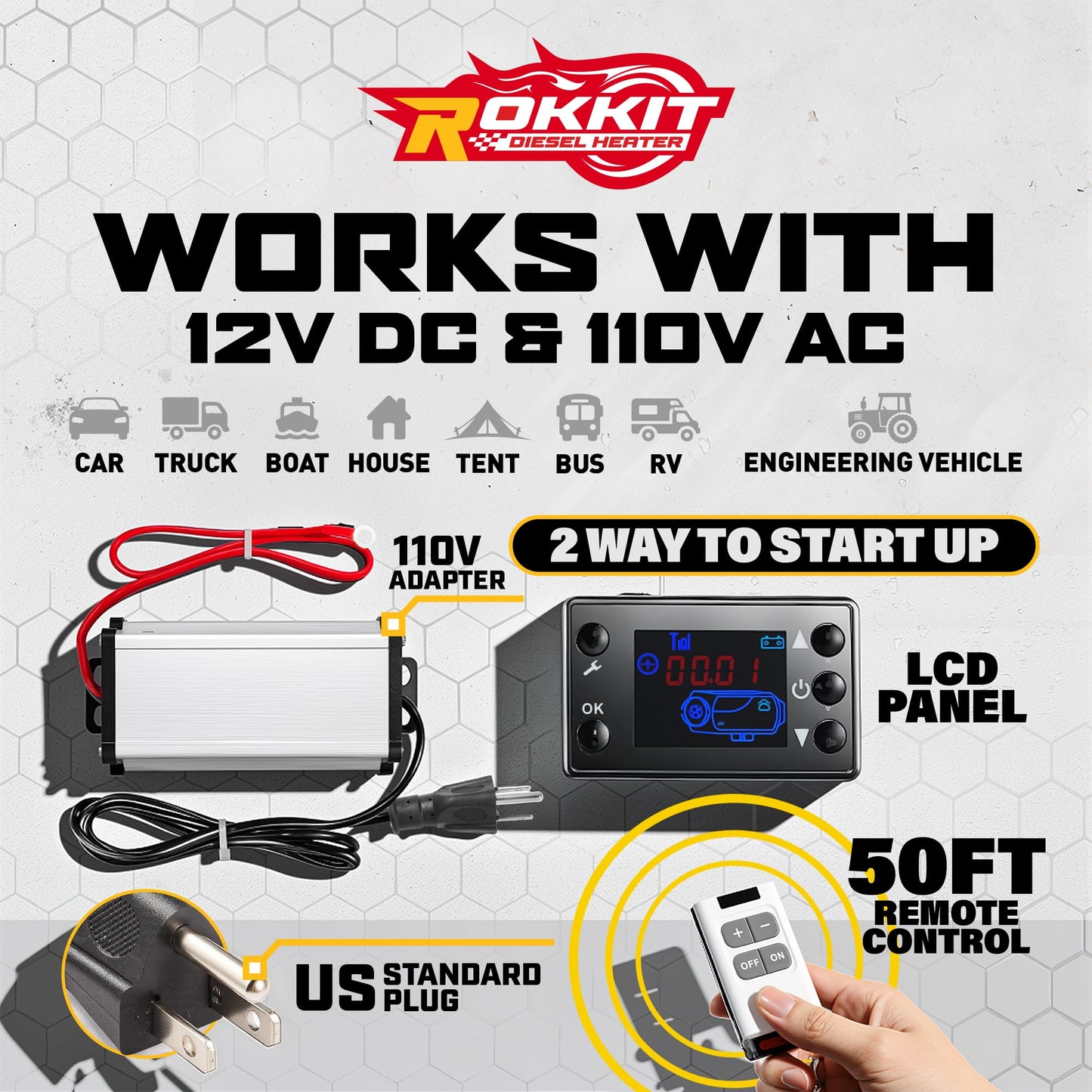 [2026 Version]Diesel Heater 8KW, 110V/12V All-in-One Portable Diesel Air Parking Heater with LCD Thermostat Monitor & Remote Control for Trucks, Car Trailer, Boat and Motor-home (8KW)