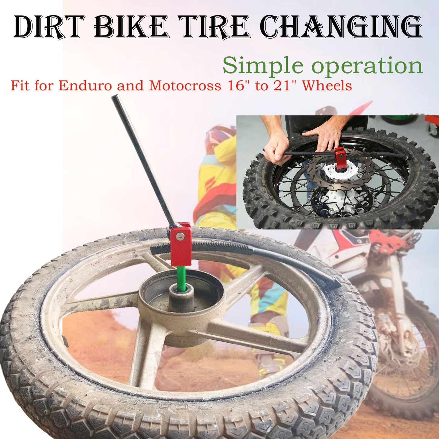 SUONE Dirt Bike Tire Changing Tools with Steel Spoons Kit for Enduro and Motocross Compact Dirt Bike Tire Changer for 16" to 21" Wheels Replacement (Complete Accessories)
