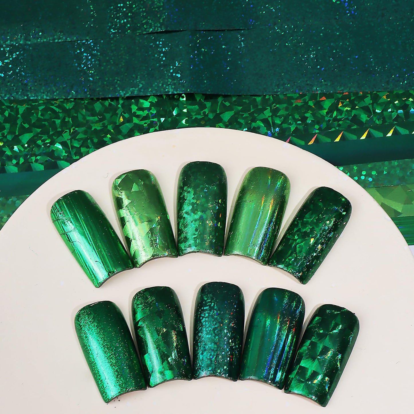 Green Holographic Nail Foil Transfer Nails Art 20PCS St. Patrick's Day Nail Foil Sheets Laser Geometric Iridescent Green Nail Design Stickers Decals DIY Starry Paper Manicure Supplies