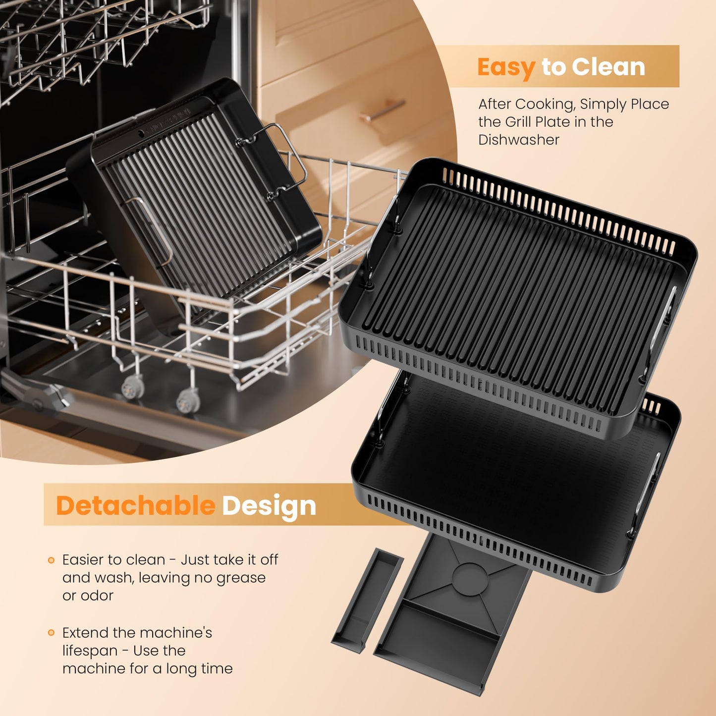 Kismile 2-in-1 Griddle and Indoor Grill,Electric Smokeless Grill with Temperature Control,Removable Plate,Portable Smoke-Free Griddle for Indoor Steaks,Vegetables,Family Cooking