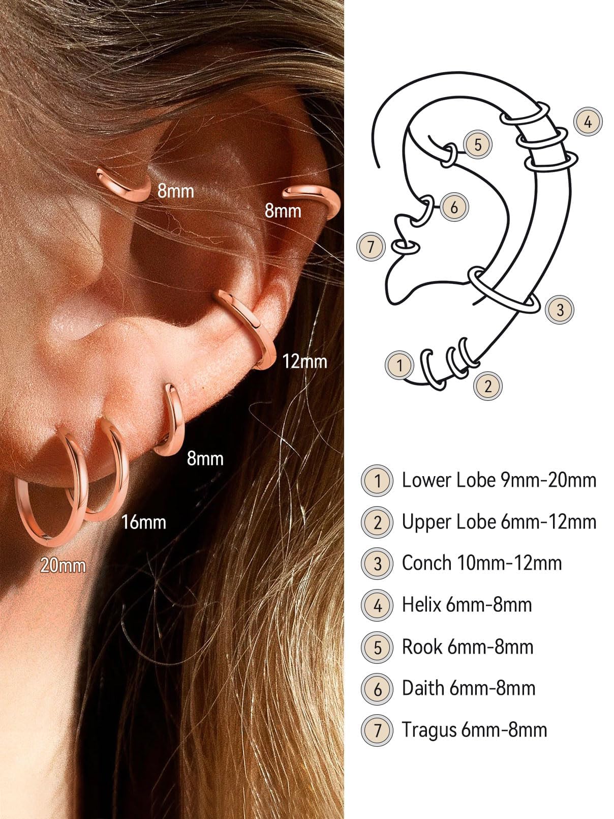 FaithHeart Hoop Earrings for Women, Rose Gold Hypoallergenic Huggie Hoop Earrings, Small Cartilage Earrings for Women 16mm, Send Gift Box