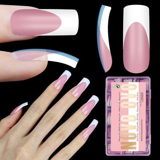 NOVO OVO Halloween Medium Slightly Curved White French Tip Nail Tips BERRY PINK Full Cover for Press on Acrylic, Extra Thick Soft Gel False Nails, Need Builder Gel Top Coat for DIY x 15 Sizes 240 pcs
