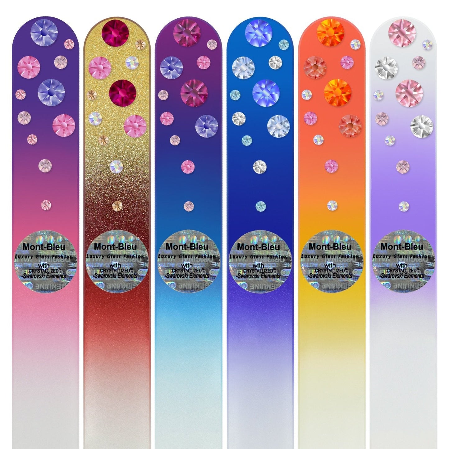 Mont Bleu Gift Set of 5 + 1 free Glass Nail Files hand decorated with crystals - womens gifts - Handmade gifts - Czech Tempered Glass - Best Crystal Nail Files Kit for Natural Nails