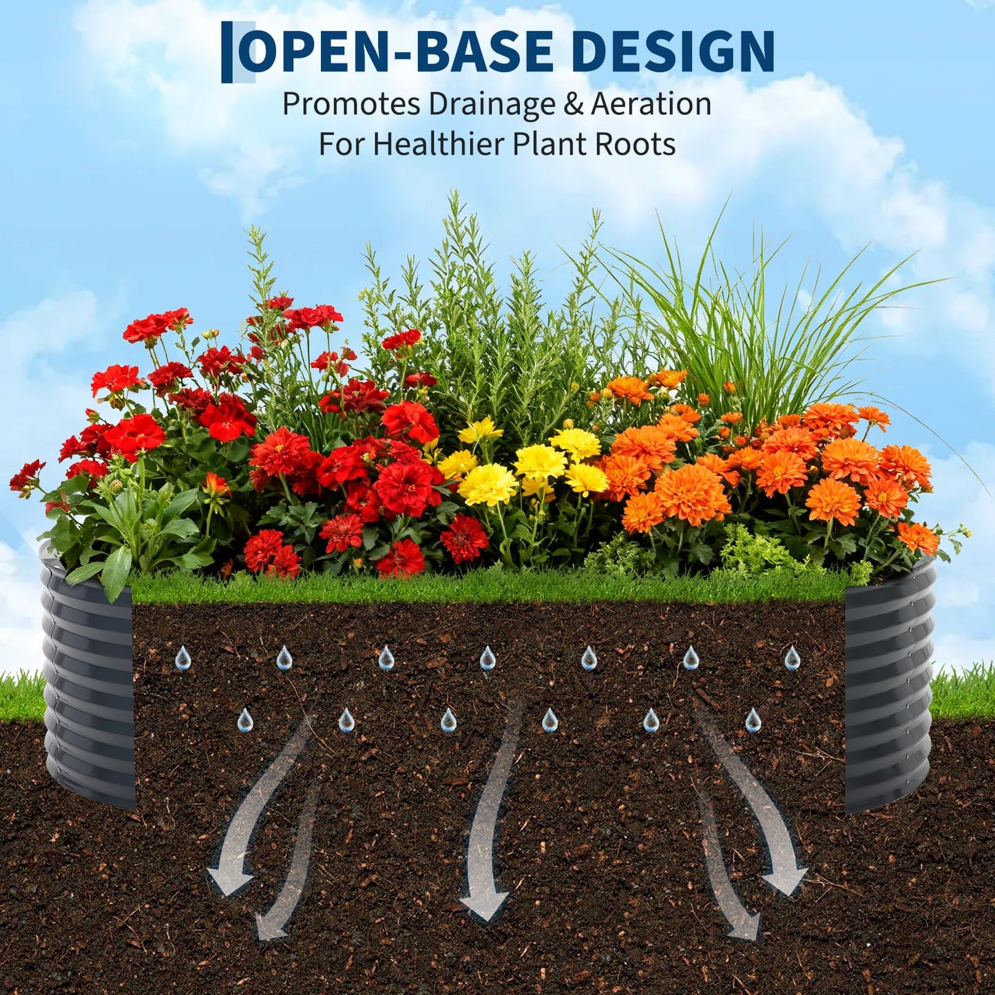 PeakPursuit Galvanized Raised Garden Bed Kit Large Durable Planter Raised Beds 8'x4'x2' for Vegetables Outdoor Metal Garden Raised Beds with Reinforced Design, Optimal Drainage & Easy Assembly