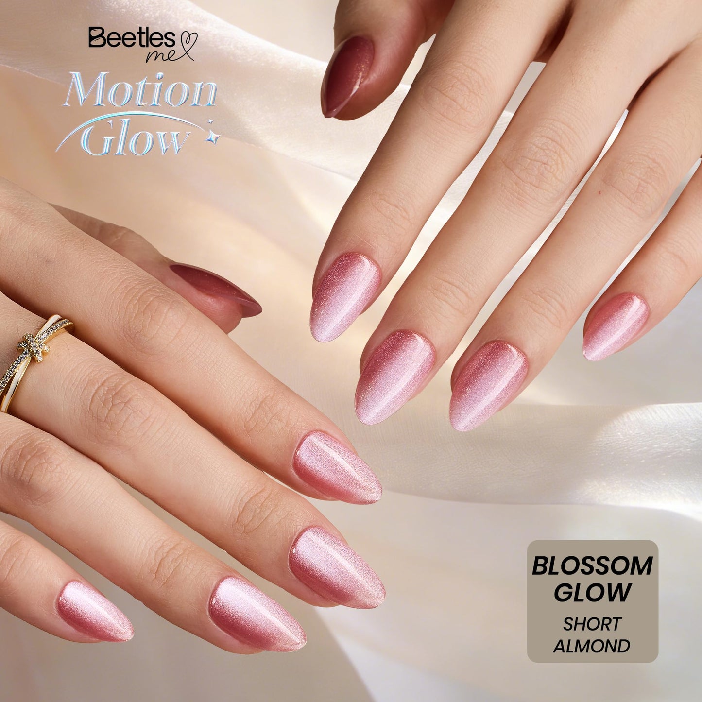 Beetles Motion Glow Nail Tips, 160PCS, 16 Sizes Short Almond Nail Tips, Cat Eye Magnet Full Cover Soft Nail Gel Fake Nails, Salon-Gel Look for DIY Manicure Blossom Glow