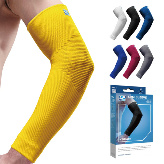 LP SUPPORT 668 Compression Arm Sleeve Brace - for Workouts, Sports & Weightlifting - Golf and Tennis Elbow Brace Pain relief for Men & Women (Yellow, S, 1pcs)