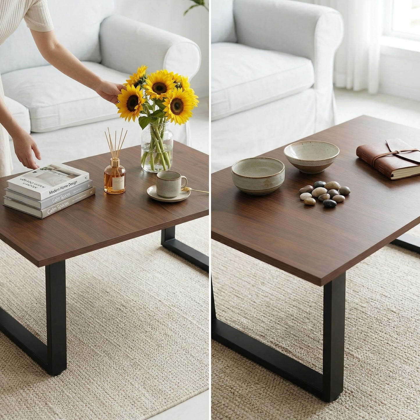 kiwonlonker Walnut Folding Coffee Table: 35.5in Rustic Industrial Coffee Table, No Assembly Required, Modern Minimalist & Easy Storage Compact Design for Living Room, Bedroom, Home Office, Brown
