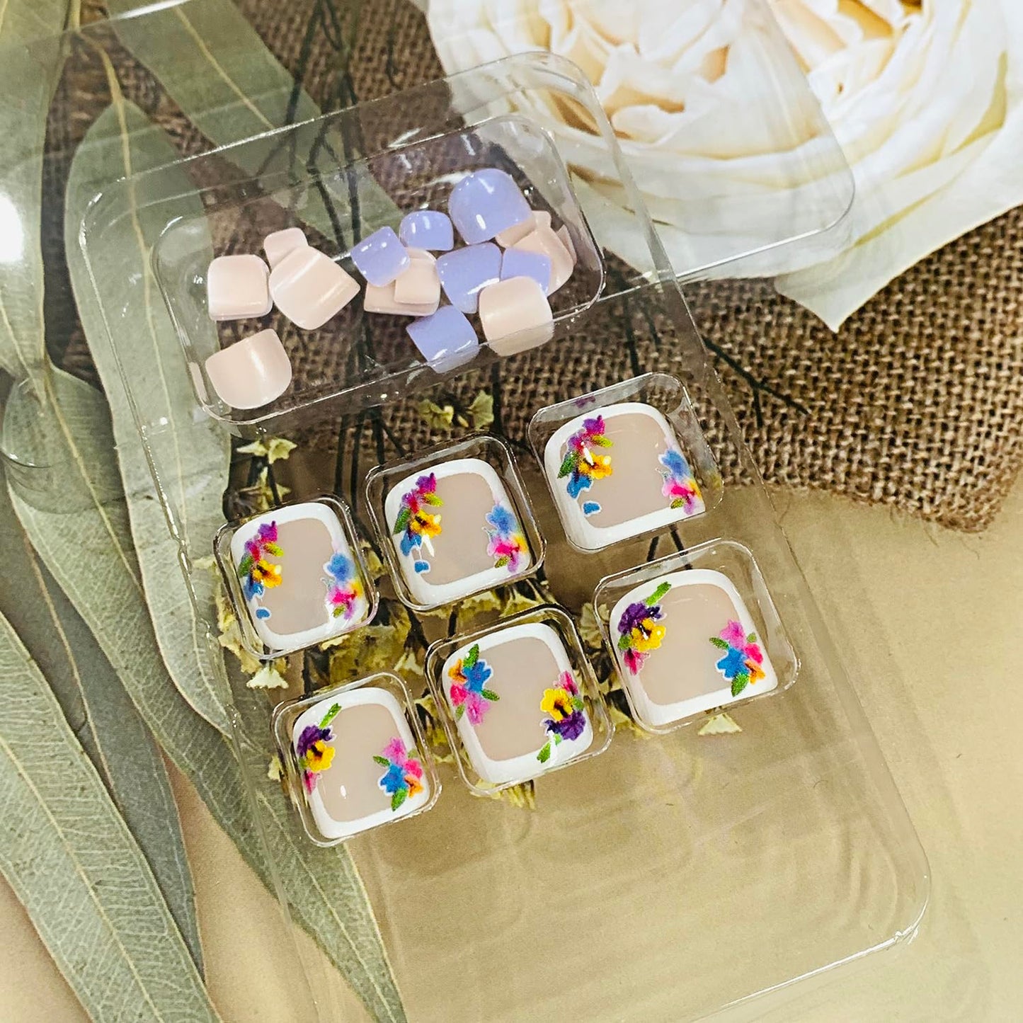 FIEONCIY Press on Toenails with Designs Acrylic Fake Nails for Toe Artificial False Nails with Charms Glue on Toe Nails for Spring Summer Stick on Toenails for Women Girls(JY168)