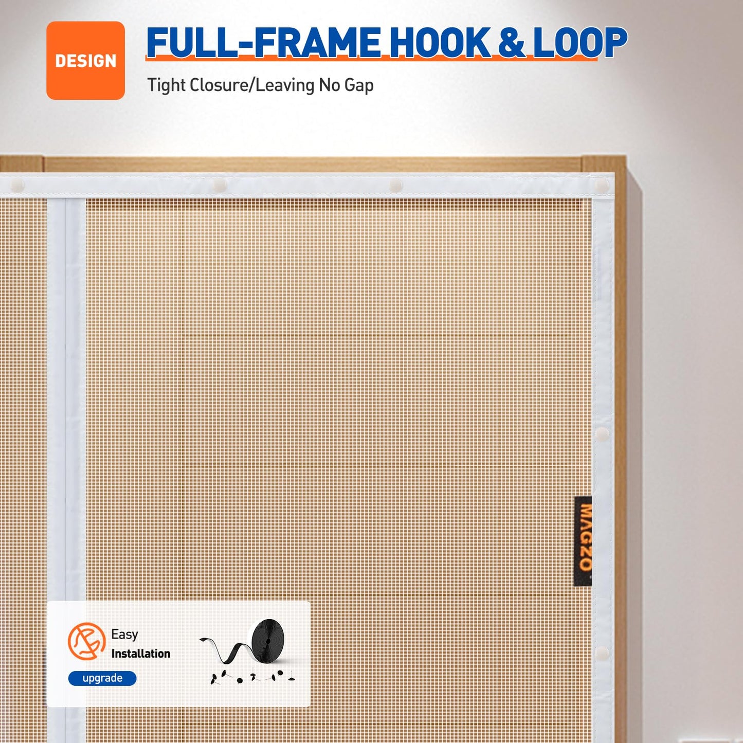 MAGZO Magnetic Screen Door Fit Door Size 38 x 82 Inch, Screen Size 40" x 83" Strong Magnet Mesh with Reinforced Hook & Loop for Patio, Sliding and French Entrances, White