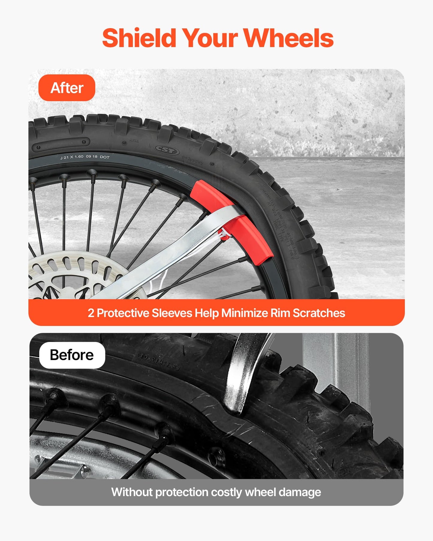 VEVOR Dirt Bike and Dual Sport Tire Changer, Fits for 16"-21" Wheels, 15/17/20/25 mm Axles, Heavy Duty Dirt Bike Tire Changing Tool Kit with Bead Breaker, Irons, Protective Sleeves, and Storage Bag