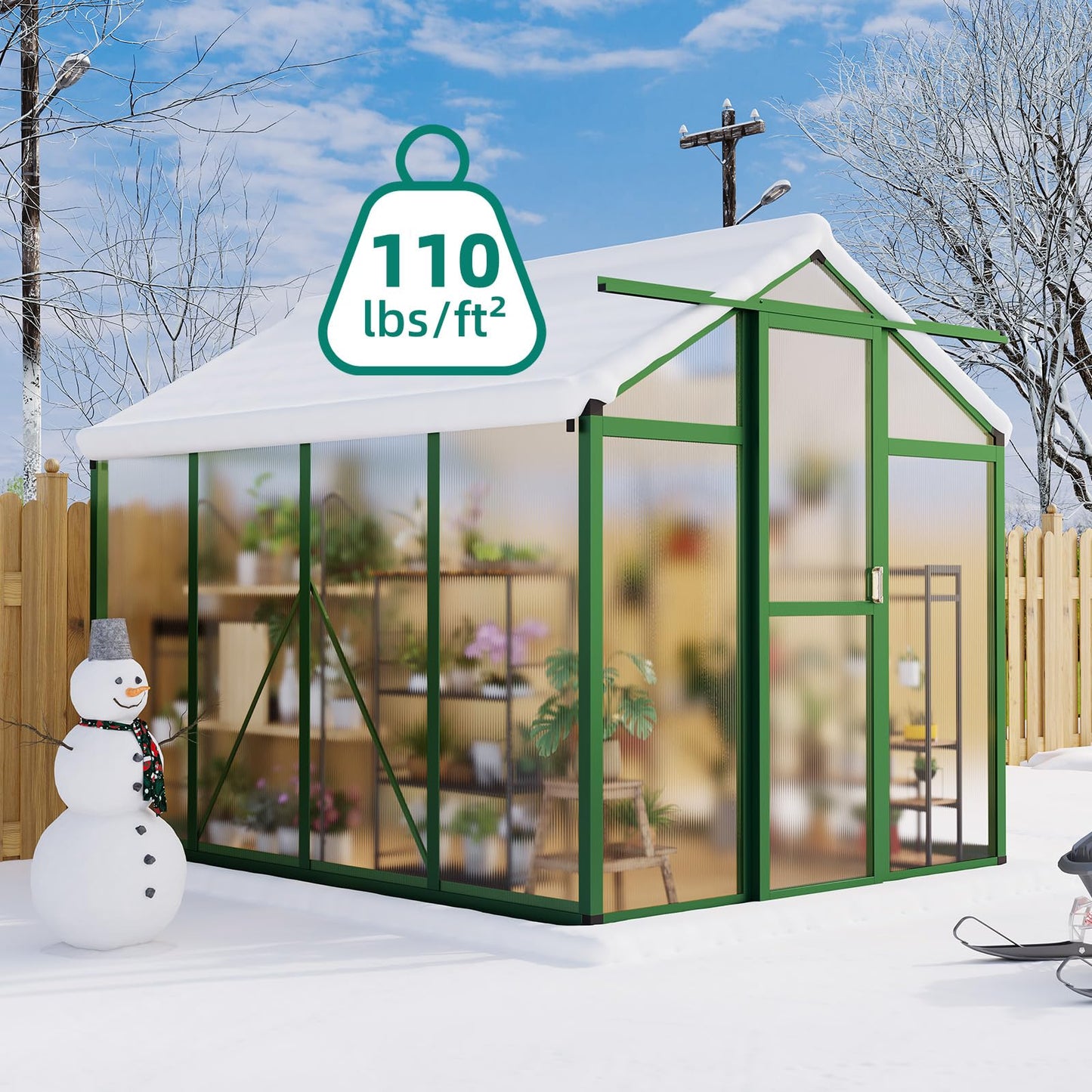 Garvee 6x8 ft Greenhouse - Aluminum Greenhouses for Outdoors, Large Polycarbonate Greenhouse with Roof Vent, Heavy Duty Walk-in Green Houses for Outside Garden, Backyard, Patio, Lawn, Easy Assembly