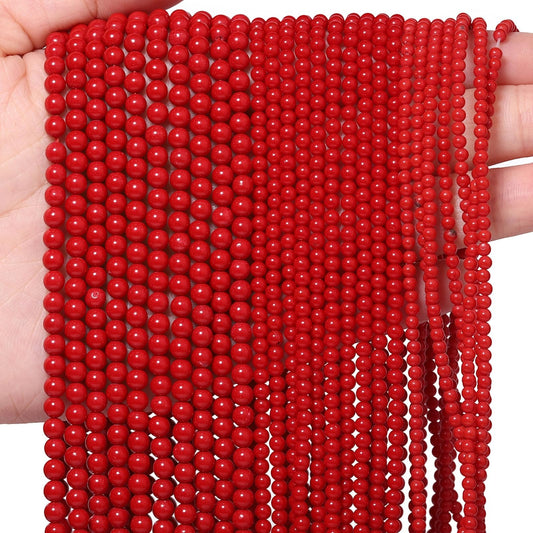 Songxi 90pcs 4mm Red Coral Natural Round Stone Beads for Jewelry Making, Smooth Loose Small Gemstone Beads for Bracelets Necklace, Chakra Stones with Energy Power