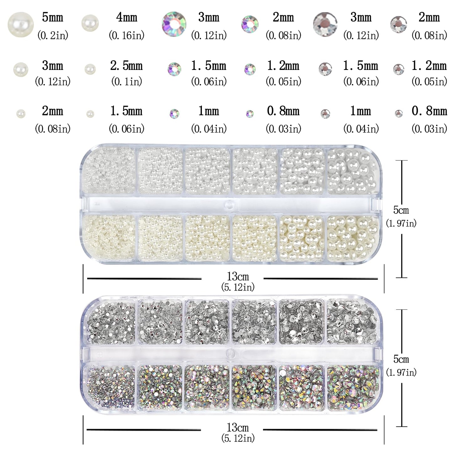 SEMATA Clear Nail Art Rhinestones Charms Flatback Nail Pearls Rhinestones Mixed Size Nails Gems White Beige Nails Pearls Art Accessories Decoration Design for Women