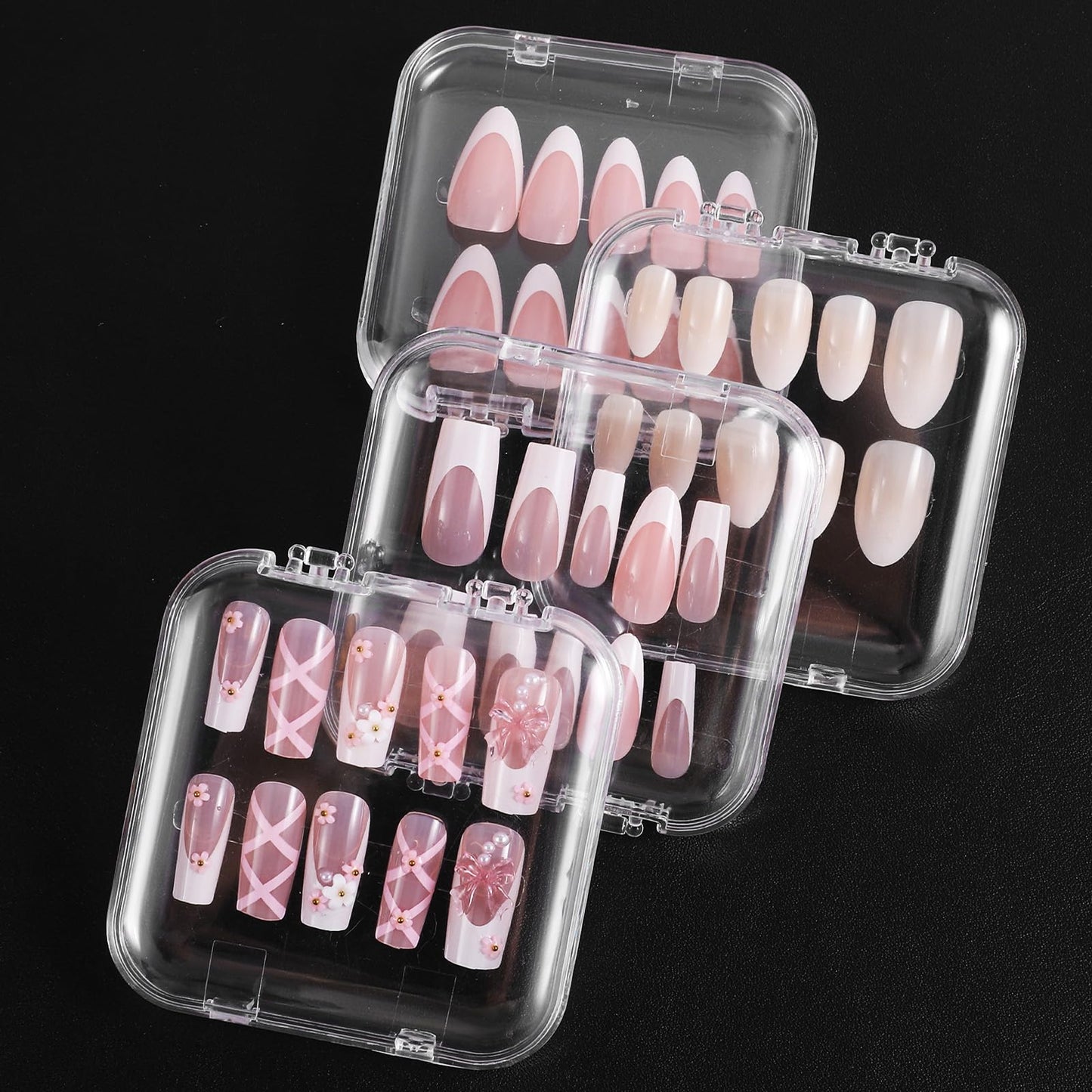 36 Pcs Press on Nail Storage Box Container All-In-One Clear 3 pcs Double Sided Tape Acrylic Display Fake Nail 3 Big Storage Box Organizer Case Artificial False Nail Boxes Packaging for Press Ons