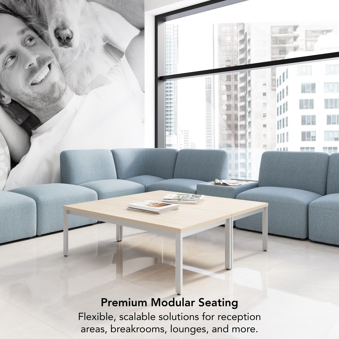 Bush Business Furniture Modular Armless Lounge Chair, Guest Seating for Lobby or Reception Area, Assemble Collection, Mist Fabric