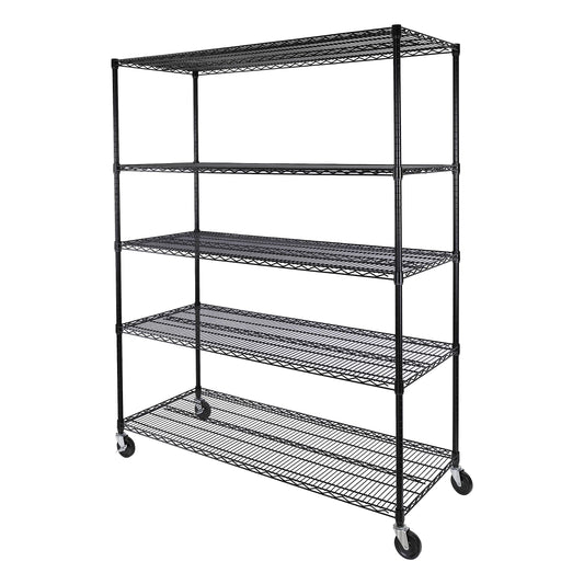 Seville Classics UltraDurable Heavy Duty NSF Solid Steel Wire Rack Storage Unit, Organizer for Garage, Warehouse, Office, Restaurant, Classroom, Kitchen, Black, 5-Tier Shelving, 60" W x 24" D