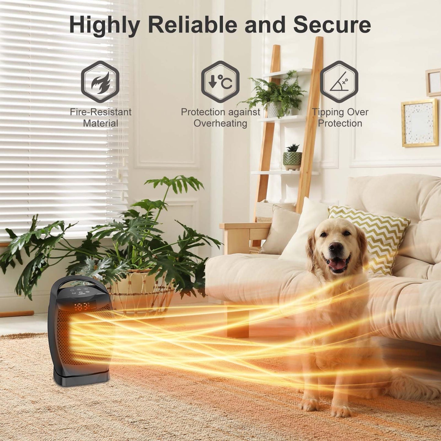 Portable Electric Heaters for Indoor Use - JNDRO 1500W PTC Ceramic Space Heater with Thermostat and Remote, Overheat and Tip-Over Protection, 70°Oscillation, Quick Heating for Home, Office, Bedroom