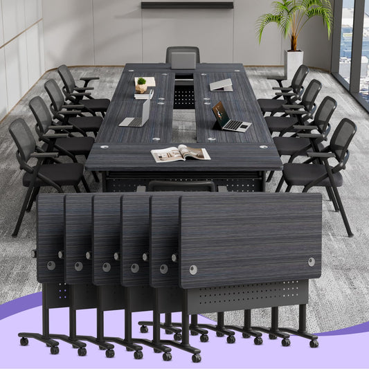 JNMDLAKO Folding Conference Room Table for 6-12 Person, Modular Mobile Large Flip-Top Training Table with Locking Wheels, Modern Rectangular Seminar Meeting Tables for Office (6, Black, 61in)