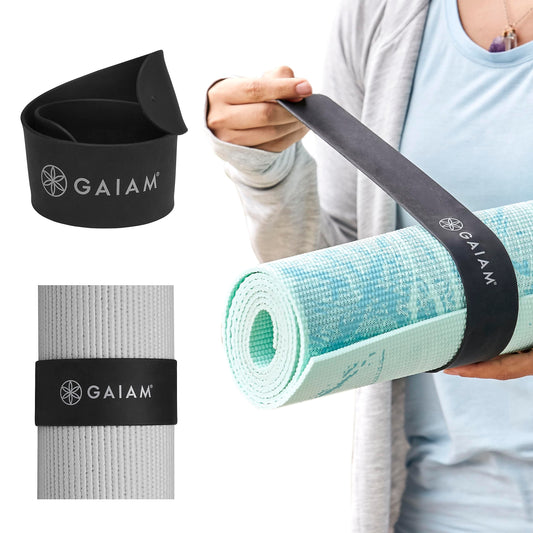 Gaiam Yoga Mat Strap Slap Band - Keeps Your Mat Tightly Rolled and Secure with One Snap - Strong Clasp for Yoga Mat Storage and Travel - Fits Most Size Mats (20"L x 1.5"W), Black