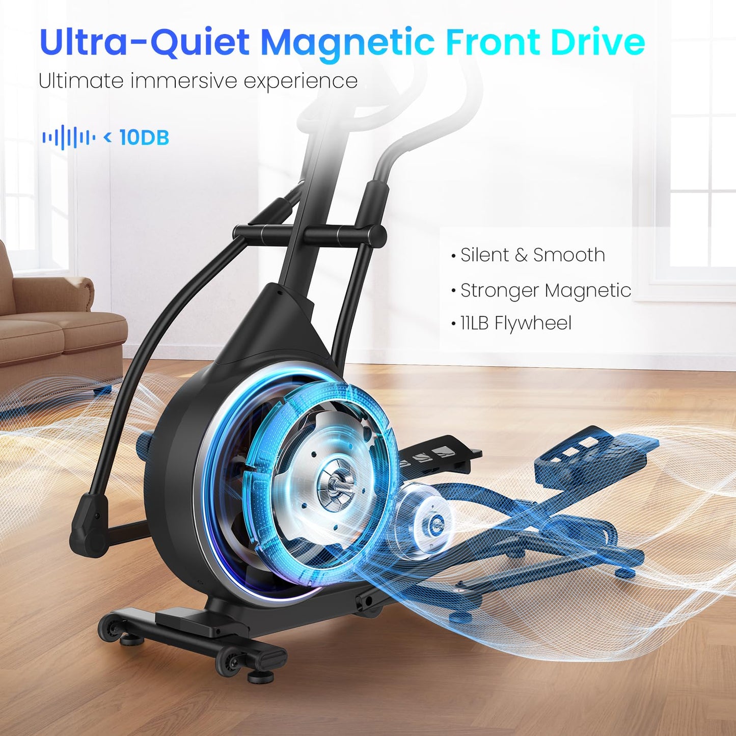 FEIERDUN Elliptical Machine, Cross Trainer for Home Use with Hyper-Quiet Electromagnetic Front Driving System, 32 Resistance Levels, 20IN Stride, 400LBS Weight Capacity, Black