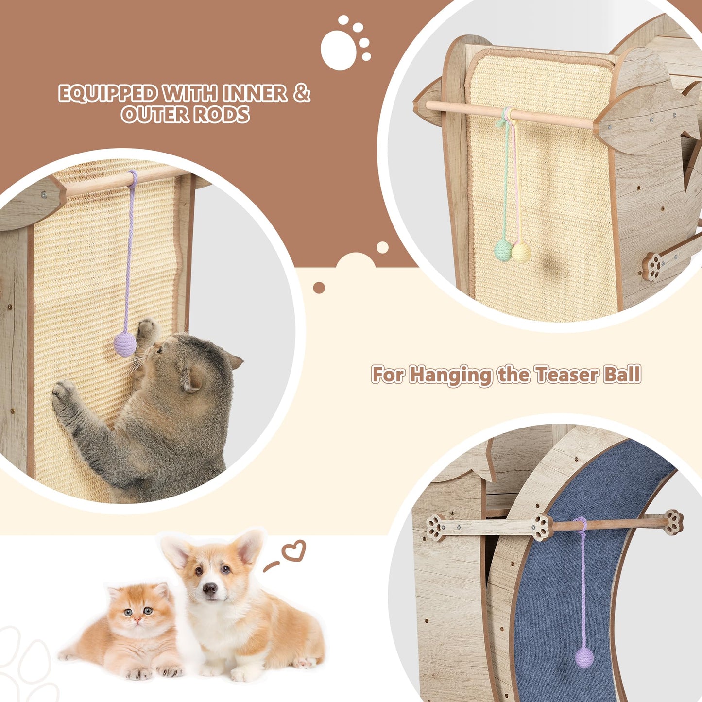 Cat Exercise Wheel, 43" Cat Running Wheels for Indoor Cats with with Locking Mechanism, Cats Treadmill Wheels with Scratching Board and Teaser Toy, Cat's Weight Loss and Health