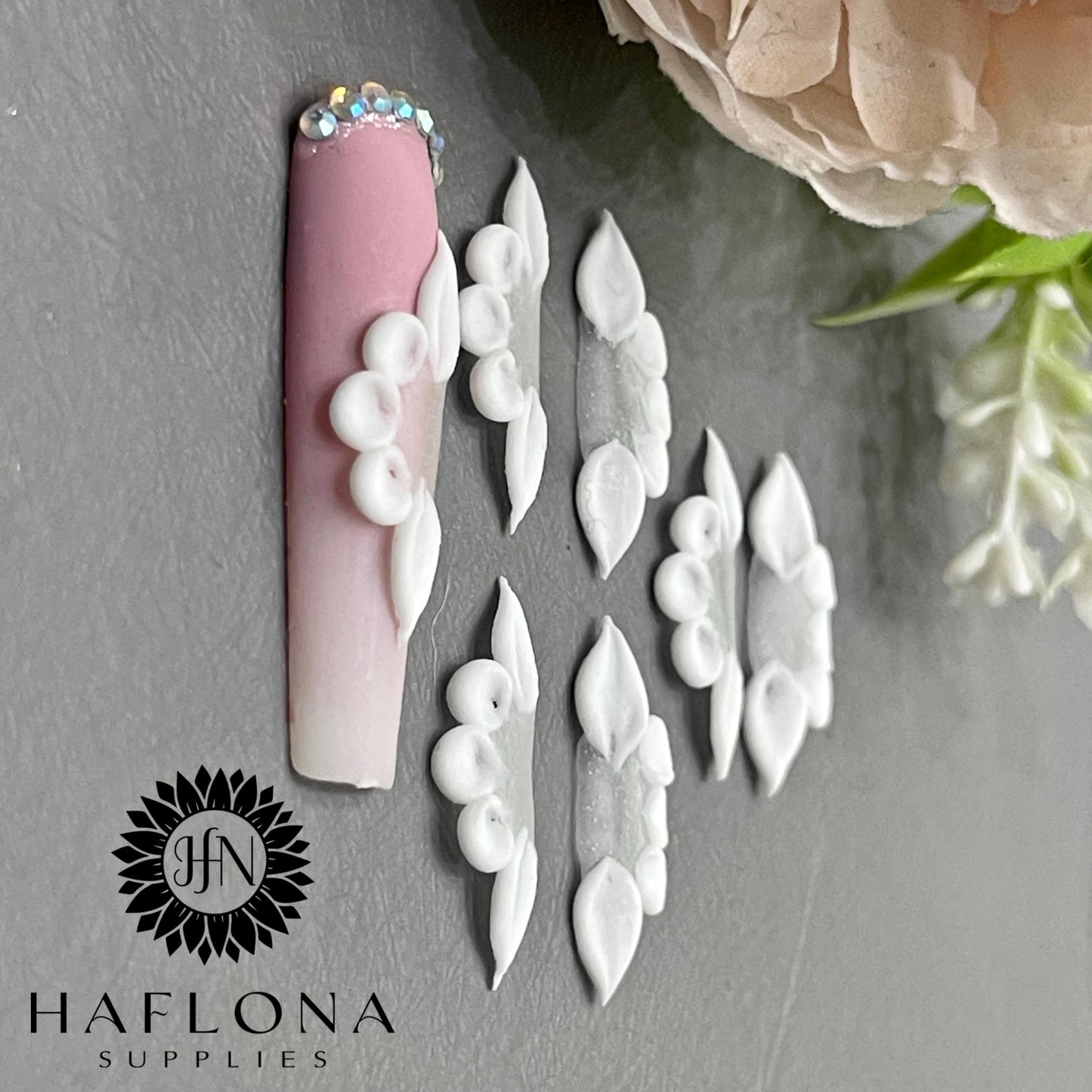 Set 12Pcs 3D Flowers Nails Charms Glow in The Dark Handmade by Acrylic Powder Design For Long Nail L,XL,XXL Flower Nail Art Floral Salon Decor Women Girls (White No Gems Glow in Dark-12Pcs)