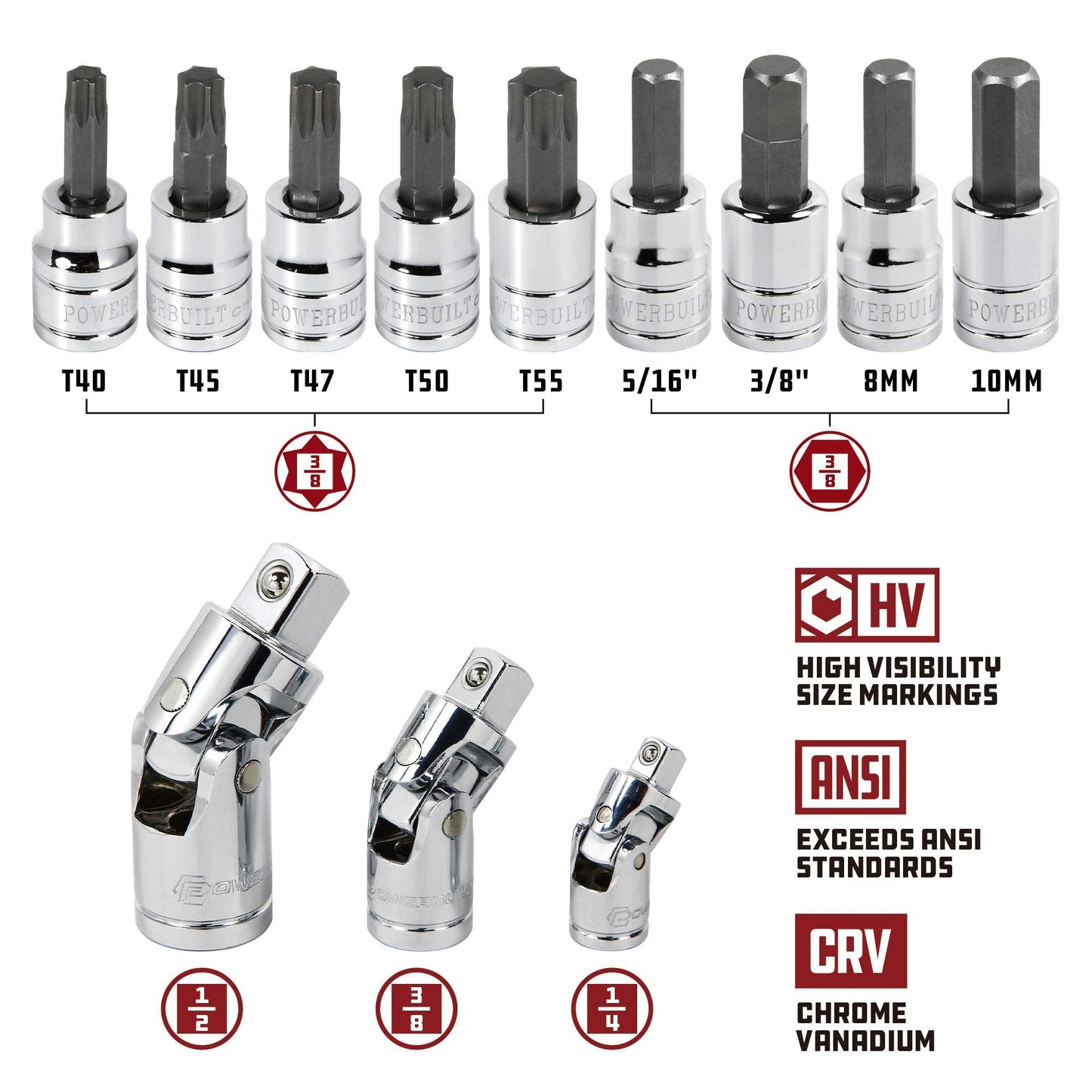 Powerbuilt 200 Piece 1/4-inch, 3/8-inch, and 1/2-inch Drive Mechanics Tool Set - with SAE and Metric Socket Set, Powerbuilt XT 90 Tooth Seal-Head Ratchets, including Case - 642472
