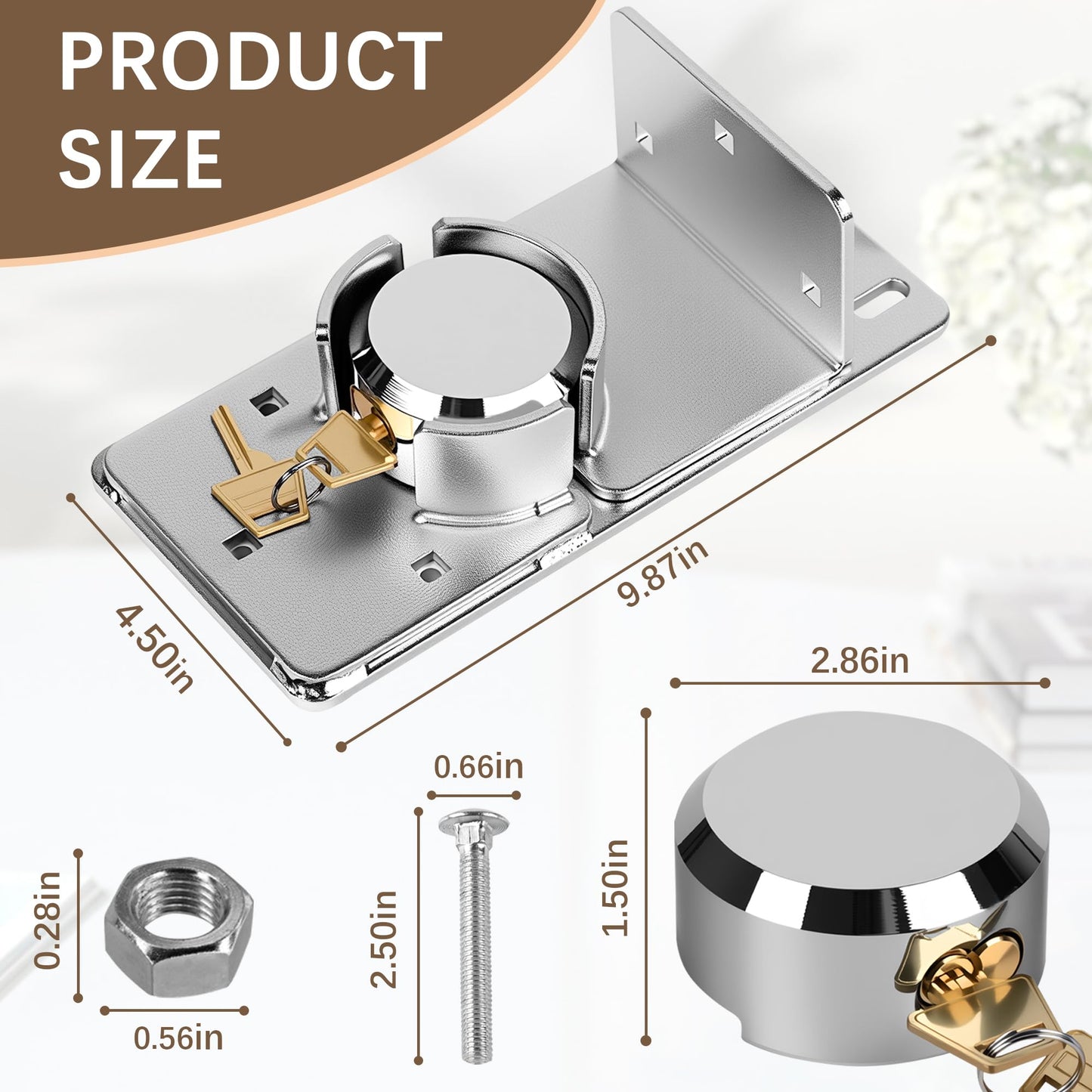 Heavy-Duty Solid Steel Roll-Up Door Lock，High-Security Hidden Shackle Padlock and hasp Set, Comes with 2 Keys, specifically Designed for Garage Doors to Prevent Unauthorized External Access
