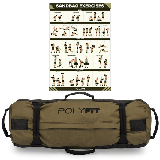 Polyfit Workout Sandbag for Fitness - Heavy Duty Sandbag Workout Bags with 8 Gripping Handles for Sand Bag Weight Training (30lbs to 75lbs) - Green