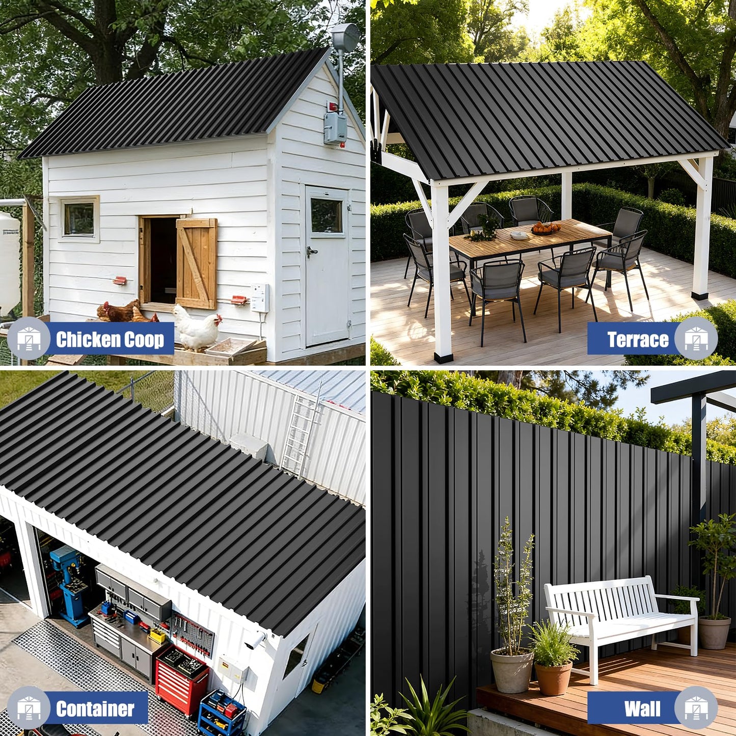 Brakki Metal Roofing Panels 20pcs 150 ft², L61.02"xW17.72" Black Corrugated Galvanized Steel Roof Panels with Screw, Heavy Duty Metal Siding Suitable for Garages Chicken Coop Sheds Stables Patio