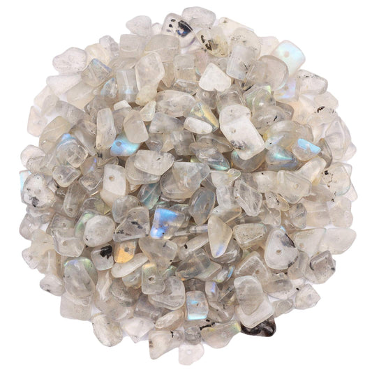 500 pcs Natural Chip Stone Beads, Gray Labradorite 5-8 mm Irregular Gemstones Healing Crystal Loose Rocks Bead Hole Drilled for Jewelry Making Bracelet